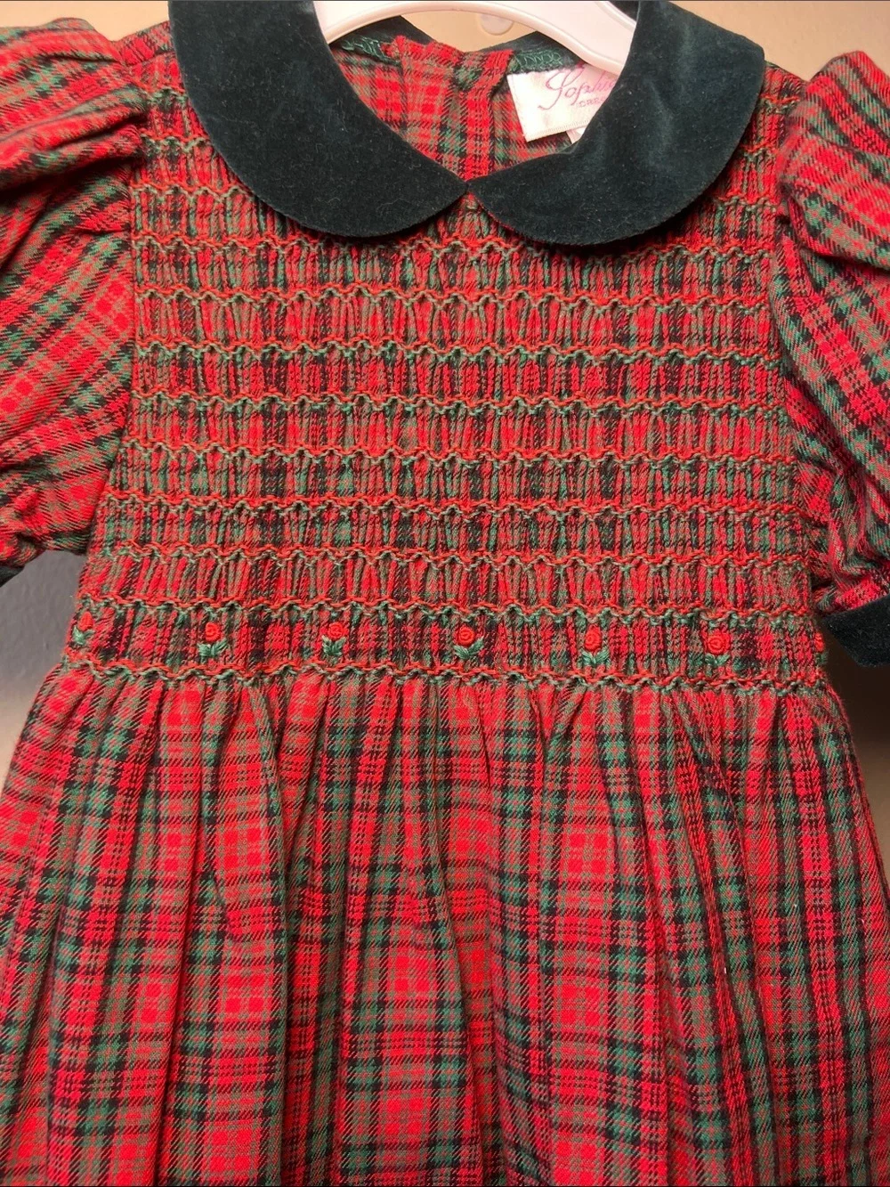 Vintage Red Holiday Plaid Dress With Velvet collar and cuffs - 12M 24M 2Y 3Y​